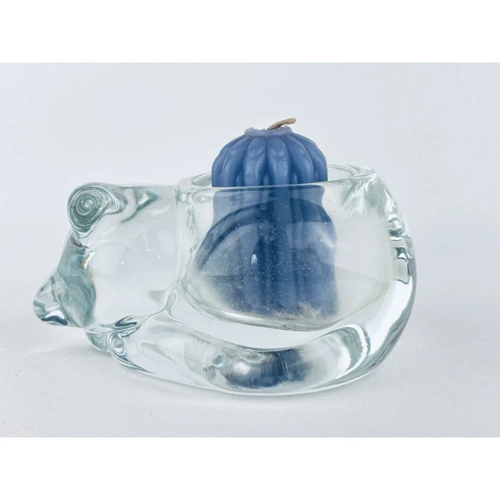 VTG Indiana Glass Heavy Sleeping Kitty Cat Candle Tea Light Holder Paperweight